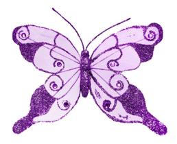 Enfeite Borboleta kit com 6pçs de 18,5cm Lilás c/Glitter com Presilha para fixar na Decoração Enfeite Borboleta kit com 6pçs de 18,5cm Lilás c/Glitter com Presilha para fixar na Decoração