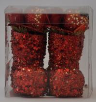 Enfeite Bota Brilhante Vermelha 10x8cm c/2unid. - Natal Brasil