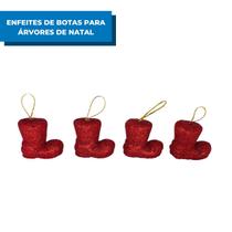 Enfeite Bota Natalina Sortidas 6cm Com 4 Peças Decoração Árvore de Natal Festa Natalina Papai Noel - Sunway