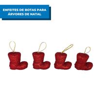 Enfeite Bota Natalina Sortidas 6cm Com 4 Peças Decoração Árvore de Natal Festa Natalina Papai Noel