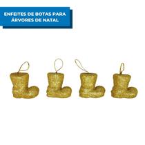 Enfeite Bota Natalina Sortidas 6cm Com 4 Peças Decoração Árvore de Natal Festa Natalina Papai Noel