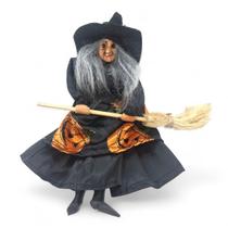 Enfeite Bruxa com a Vassoura para Pendurar de Abóbora 23 cm