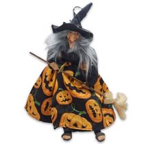 Enfeite Bruxa com a Vassoura para Pendurar de Abóbora 38 cm