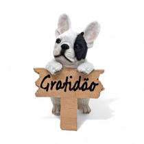 Enfeite Cachorro Buldogue Francês com Placa Gratidão 14 cm