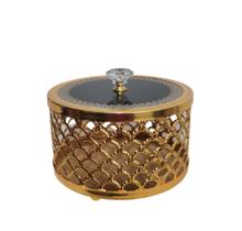 Enfeite Caixa Redonda Decorativa Dourada Vazado Formosa Enfeite Caixa Redonda Decorativa Dourada Vazado Formosa