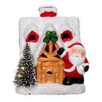 Enfeite Casa do Papai Noel com Neve e Luzes 14x16cm DRM2048