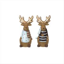 Enfeite Casal Alce Rena com Roupas e Galhadas Dourada 10cm Enfeite Casal Alce Rena com Roupas e Galhadas Dourada 10cm