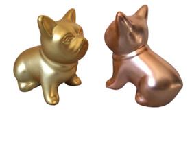 Enfeite Casal Buldog Cerâmica Rosé/Dourado 6cm