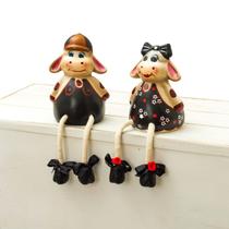 Enfeite Casal Vaquinha Cerâmica Decoração Casa Sala Varanda