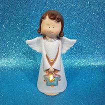 Enfeite cerâmica anjo com 1 led 10cm x 8cm x 18,6cm master cristmas enfeite de natal