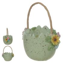 Enfeite cestinha ovo verde em resina c/flores coloridas - flor arte