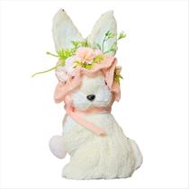 Enfeite Coelho de Palha Sentado Chapéu Florido Páscoa 25cm Enfeite Coelho de Palha Sentado Chapéu Florido Páscoa 25cm