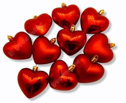 Enfeite Coração Vermelho Pendente Para Árvore Natal C/10un Enfeite Coração Vermelho Pendente Para Árvore Natal C/10un