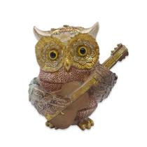 Enfeite Coruja de Resina Colorido com Violão com Brilho 11cm