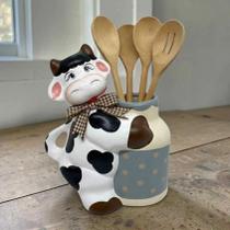 Enfeite Cozinha Vaca Latao Elegance Porta Colher Pau Azul - Decore Casa