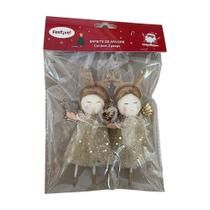 Enfeite de Árvore de Natal Anjo Boneca Branca com Detalhes Dourados - Festive