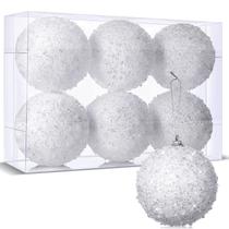 Enfeite de bola de Natal BBTO de 4 polegadas White Glitter (pacote com 6)