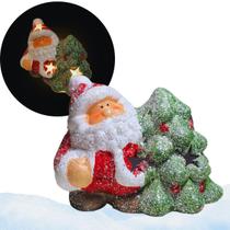 Enfeite De Cerâmica Árvore de Natal Papai Noel Luminária Led - ART CHRISTMAS