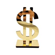 Enfeite de Mesa Cifrão Decorativo Acrílico Espelhado Dourado Decoração Escritório Sala Luxo