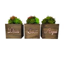 Enfeite de Mesa - Conjunto de Vasinhos Decorativos - Madeira + Acrílico Espelhado Rose