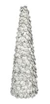 Enfeite De Mesa De Natal - 34cm Cone Branco Pinhas