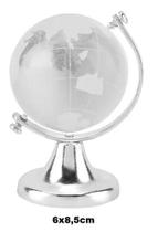 Enfeite de Mesa Decorativo Globo Terrestre Em Vidro Maciço e Metal Prateado 6x8,5cm DT1335T