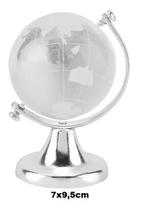 Enfeite de Mesa Decorativo Globo Terrestre Em Vidro Maciço e Metal Prateado 7x9,5cm DT1336T