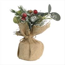 Enfeite de Mesa Natalino Rústico Folhagem e Berries 20CM