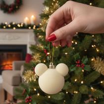 Enfeite De Natal 6 Bolas Mickey Bege Aveludadas Disney Mickey