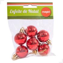 Enfeite de Natal Bola Brilhante 3cm c/6 Vermelha Magizi