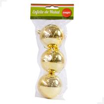 Enfeite de Natal Bola Brilhante 6cm c/3 Dourado