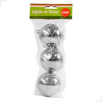 Enfeite de Natal Bola Brilhante 6cm c/3 Prata Magizi
