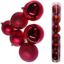 Enfeite De Natal Bola Grande 10Cm 06 Unidade Cor:Vermelho