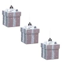 Enfeite De Natal Caixinha De Presente Prata 3un Cromus