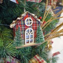 Enfeite de Natal Casinha Decorativa 11cm Xadrez Natal Formosinha