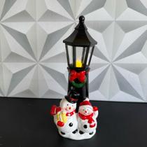 Enfeite de natal com boneco de neve de porcelana com poste lamparina a bateria com led