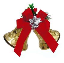 Enfeite De Natal De Porta Sinos Com Laço 10cm Ouro Vermelho - Fitas e Festas