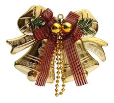 Enfeite De Natal De Porta Sinos Com Laço 20cm Ouro - Fitas e Festas