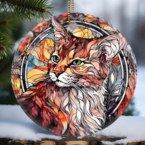 Enfeite de Natal em cerâmica Touber Cat, redondo de 7 cm