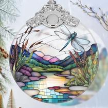 Enfeite de Natal em vitral Jocidea Dragonfly 7,5x9 cm
