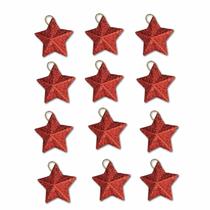 Enfeite de natal estrela glitter c/ 12pcs - vermelha