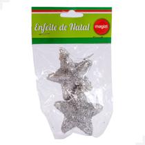 Enfeite de Natal Estrela Missanga Silver 7cm c/ 2 Unidades Magizi