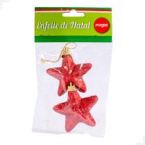 Enfeite de Natal Estrela Missanga Vermelha 7cm c/ 2 Unidades