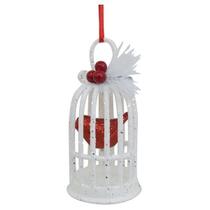 Enfeite de Natal Gaiola c/ Passaro Vermelho para Arvore 12cm