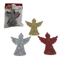 Enfeite de Natal Glitter Anjos Sinos e Estrelas Alto Relevo Kit 4 unidades 9,5cm Decoração Árvore Natalina - DS Sale Fast