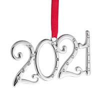 Enfeite de Natal Klikel 2021 - Enfeite de Natal de Prata Brilhante 2021-2021 Ornamento com strass - Enfeite de Prata para Decoração de Árvore de Natal com Fita Vermelha e Caixa de Presentes - 4ª Edição