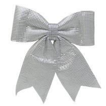 Enfeite de Natal Laço Prata Arvore/Mesa/Porta Grande 25cm