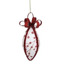 Enfeite de Natal Oval Branco/Vermelho Arvore/Mesa/Porta 13cm