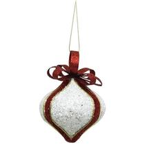 Enfeite De Natal Oval Vermelha/Branco Topo De Arvore 08Cm