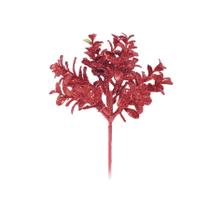 Enfeite de Natal Pick Folhas Glitter 30x16x16cm Vermelho - 1 UN - Cromus - Rizzo